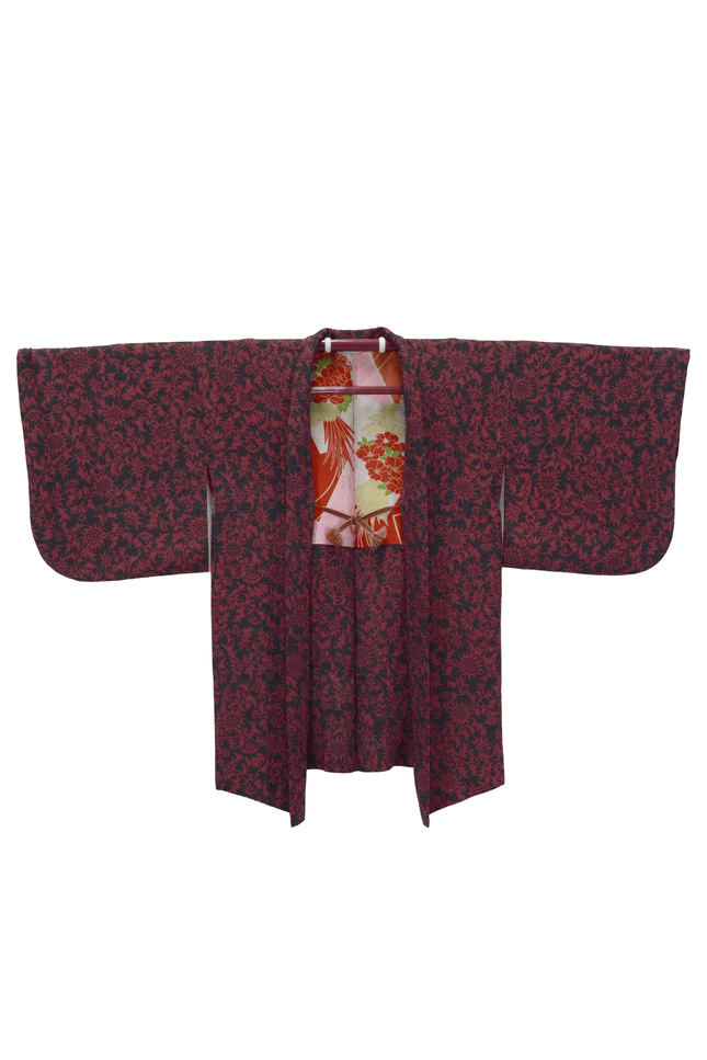 Antique Silk Haori with Dot and Floral Pattern (1920s–1930s)