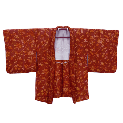 Vintage Haori mit abstraktem Blumen- und Blattmuster in Orangetönen
