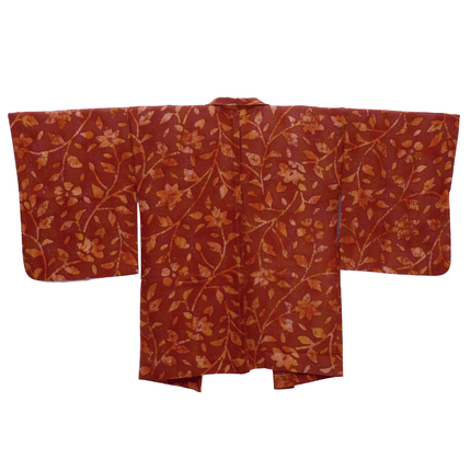 Vintage Haori mit abstraktem Blumen- und Blattmuster in Orangetönen
