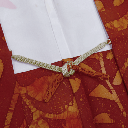 Vintage Haori mit abstraktem Blumen- und Blattmuster in Orangetönen