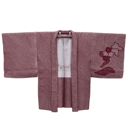 Vintage Haori mit Shibori-Muster und Ahornmotiv in Rotbraun