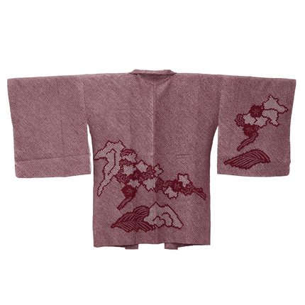 Vintage Haori mit Shibori-Muster und Ahornmotiv in Rotbraun