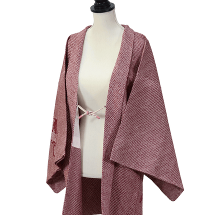 Vintage Haori mit Shibori-Muster und Ahornmotiv in Rotbraun
