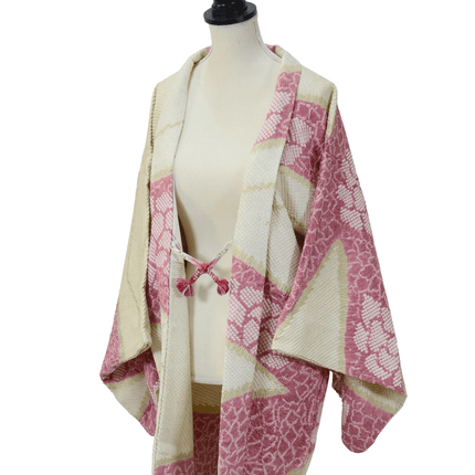 Vintage Haori mit Shibori-Muster und Blüten in Rautenform