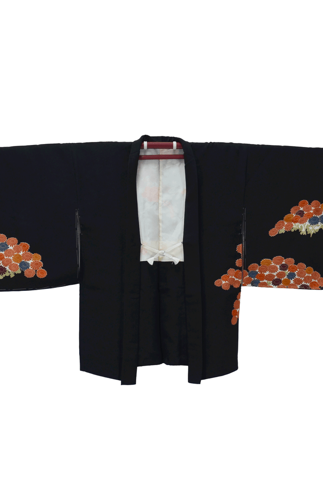 Vintage Haori with chrysanthemum pattern on a black background