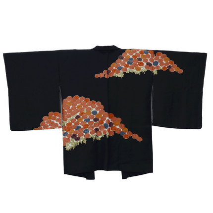 Vintage Haori mit Chrysanthemenmuster auf schwarzem Grund