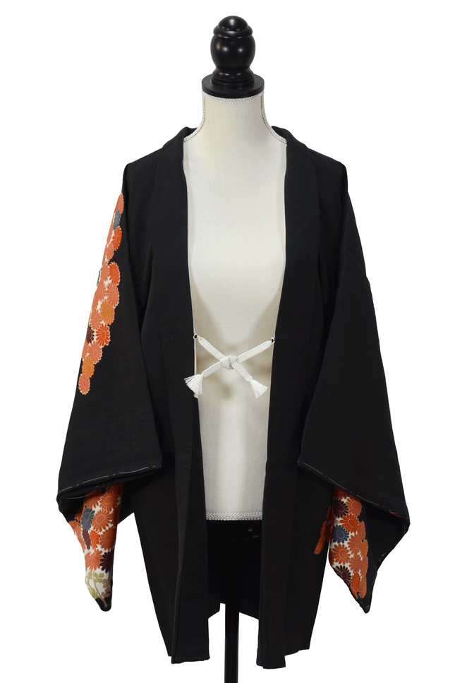 Vintage Haori with chrysanthemum pattern on a black background