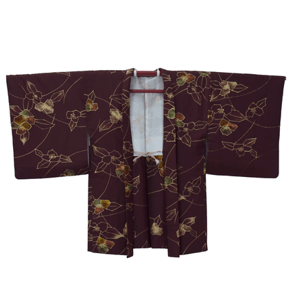Vintage Haori mit stilisiertem Blumenmuster in Bordeauxrot