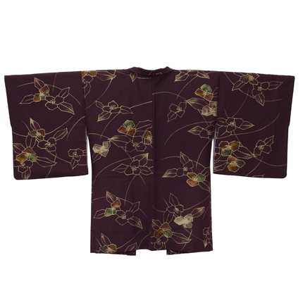 Vintage Haori mit stilisiertem Blumenmuster in Bordeauxrot