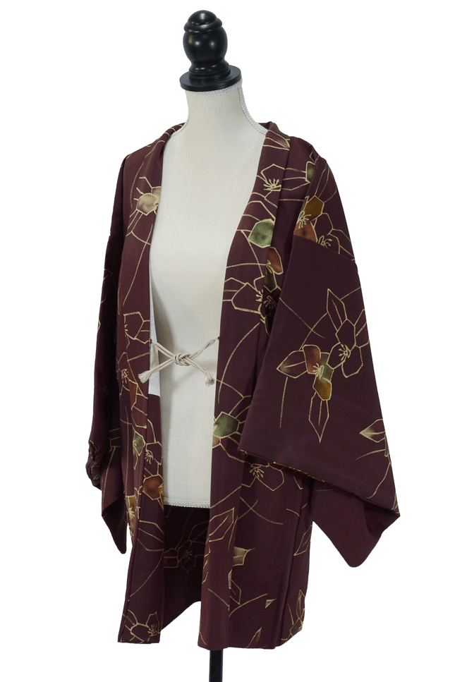 Vintage Haori with stylized floral pattern in burgundy