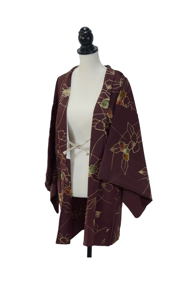 Vintage Haori with stylized floral pattern in burgundy