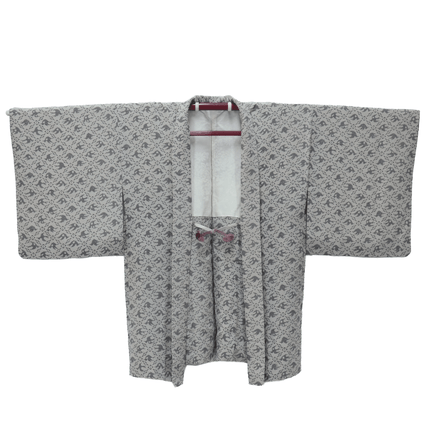 Vintage Haori mit geometrischem Muster und Vogelmotiven in Grau