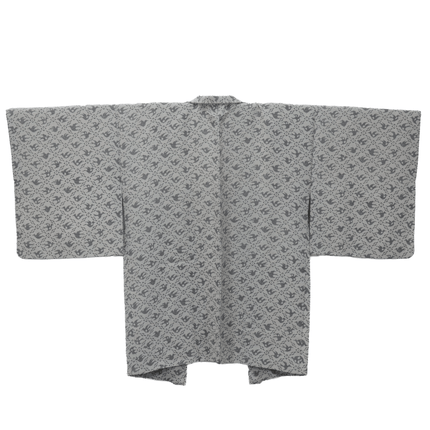 Vintage Haori mit geometrischem Muster und Vogelmotiven in Grau