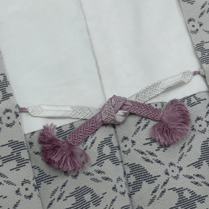 Vintage Haori mit geometrischem Muster und Vogelmotiven in Grau