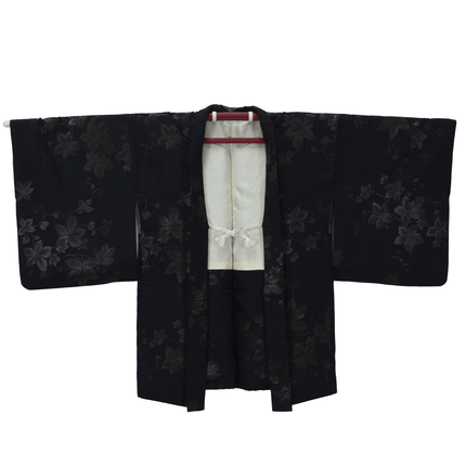 Vintage Haori mit eingewebtem floralen Arabeskenmuster in Schwar