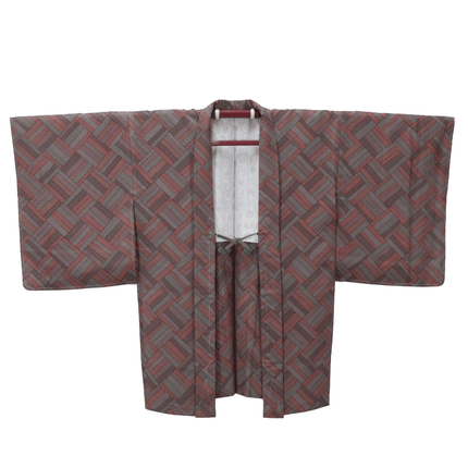 Vintage Haori mit geometrischem Muster in Rot und Grau