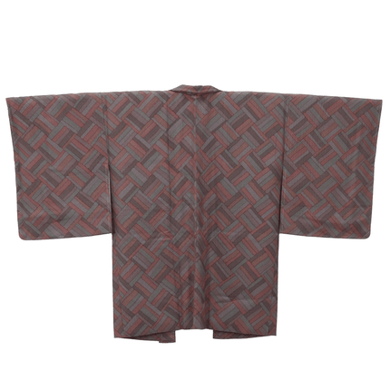 Vintage Haori mit geometrischem Muster in Rot und Grau