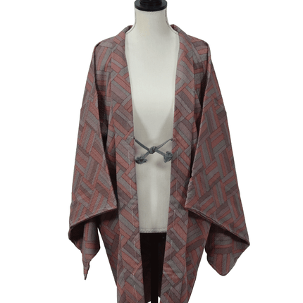 Vintage Haori mit geometrischem Muster in Rot und Grau