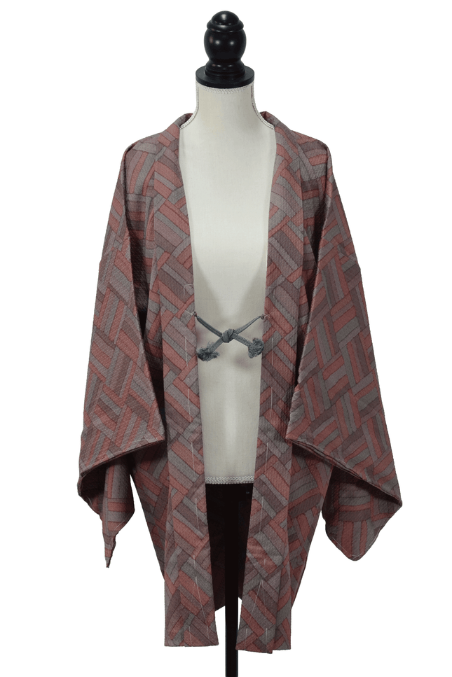 Vintage Haori with geometric pattern in red and grey