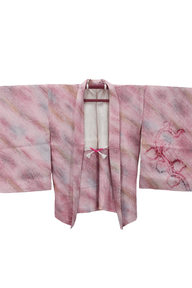 Antique haori with shibori pattern in bright pink ( ca 1930 - 1940 )