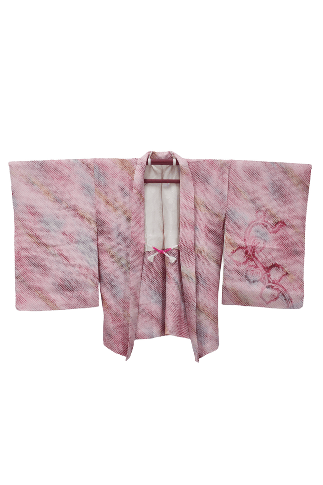 Antique haori with shibori pattern in bright pink ( ca 1930 - 1940 )