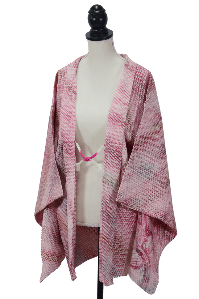 Antique haori with shibori pattern in bright pink ( ca 1930 - 1940 )