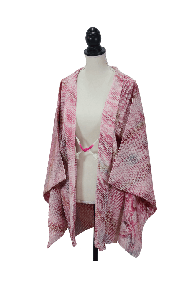 Antique haori with shibori pattern in bright pink ( ca 1930 - 1940 )