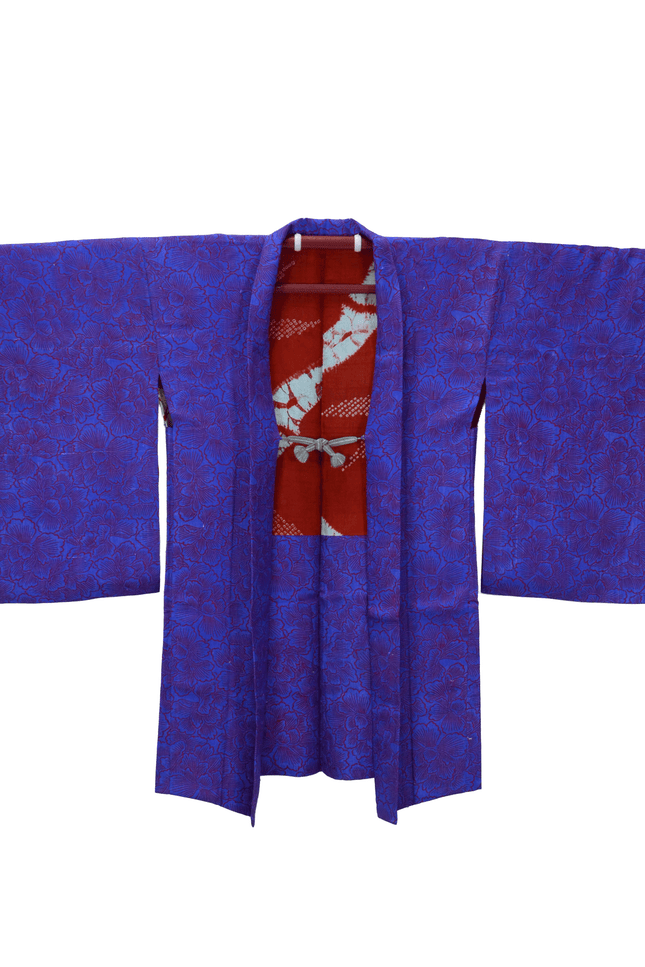 Antique Japanese Haori with Art Deco Floral Jacquard