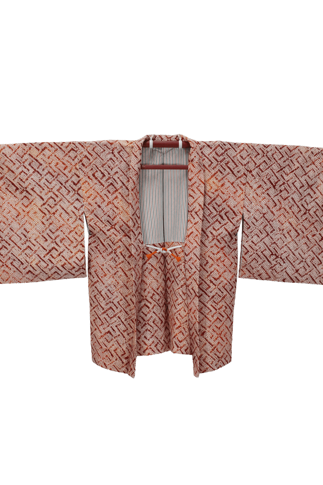 Vintage Silk Haori with Graphic Shibori Pattern