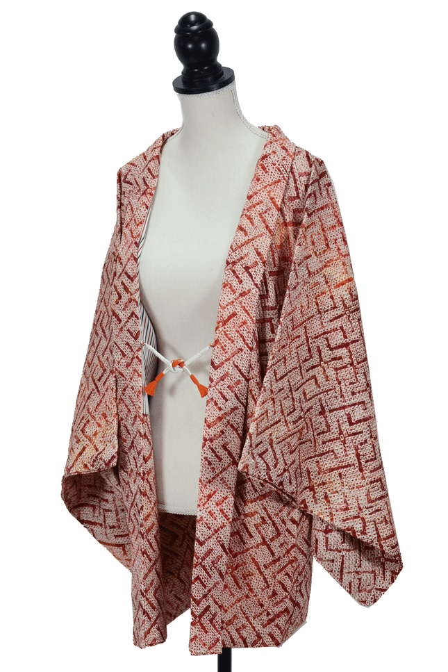 Vintage Silk Haori with Graphic Shibori Pattern