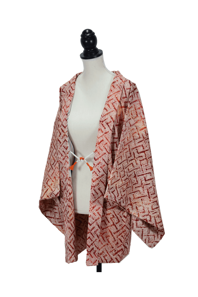Vintage Silk Haori with Graphic Shibori Pattern