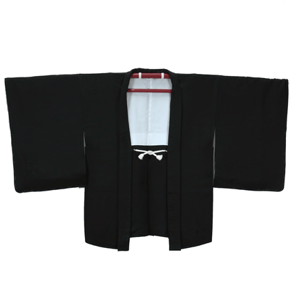 Vintage schwarzes Seiden-Haori mit floralem Familienwappen