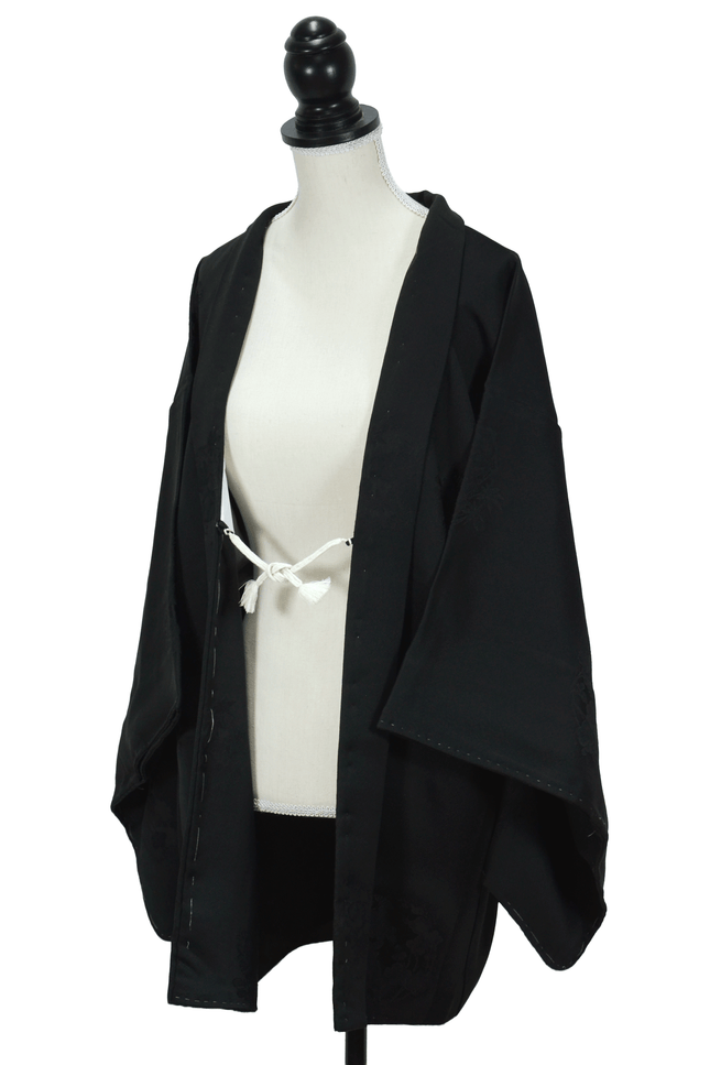 Vintage black silk Haori with floral family crest