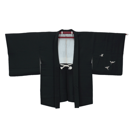Vintage schwarzes Haori mit abstraktem Vogelmotiv