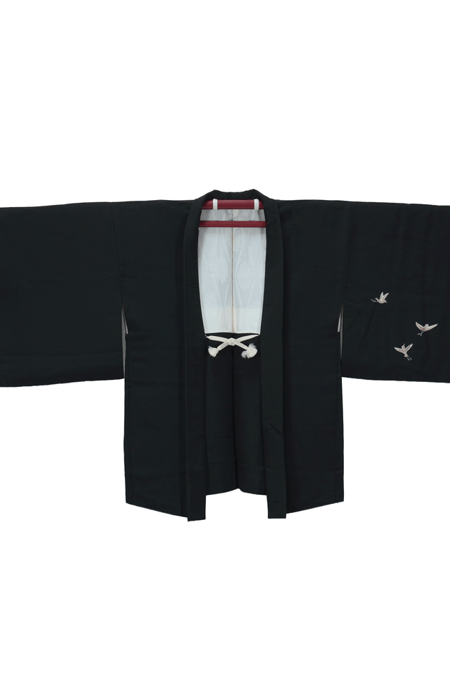 Vintage black haori with abstract bird motif