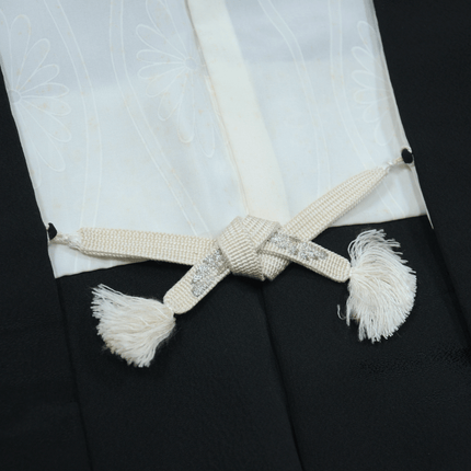 Vintage schwarzes Haori mit abstraktem Vogelmotiv