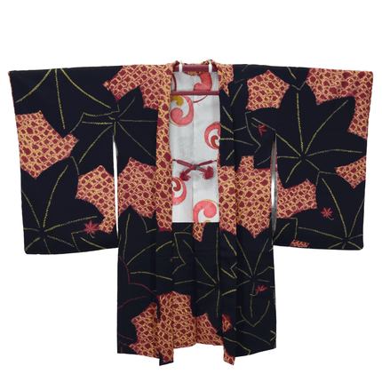 Antique 1930s-1940s Haori with Maple Leaf Motif and Art Deco Lining