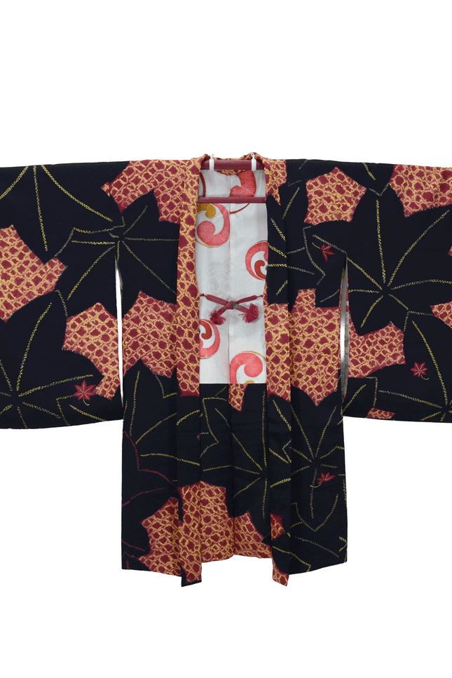 Antiker Haori aus den 1930er–1940er Jahren mit Ahornmotiv und Art-Déco-Futter