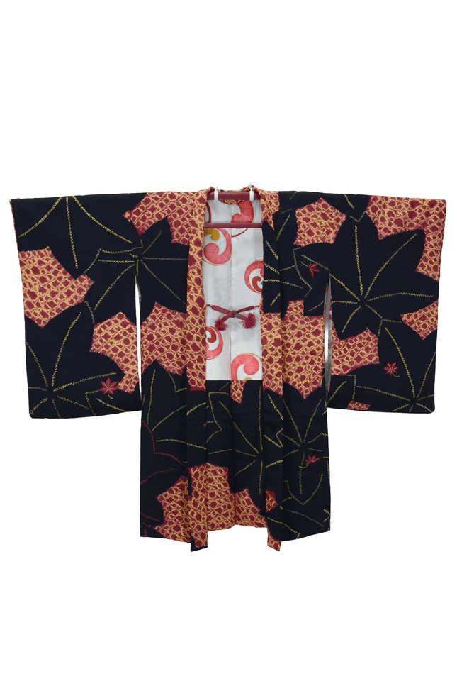 Antique 1930s-1940s Haori with Maple Leaf Motif and Art Deco Lining
