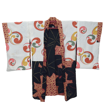 Antique 1930s-1940s Haori with Maple Leaf Motif and Art Deco Lining