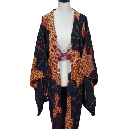 Antique 1930s-1940s Haori with Maple Leaf Motif and Art Deco Lining