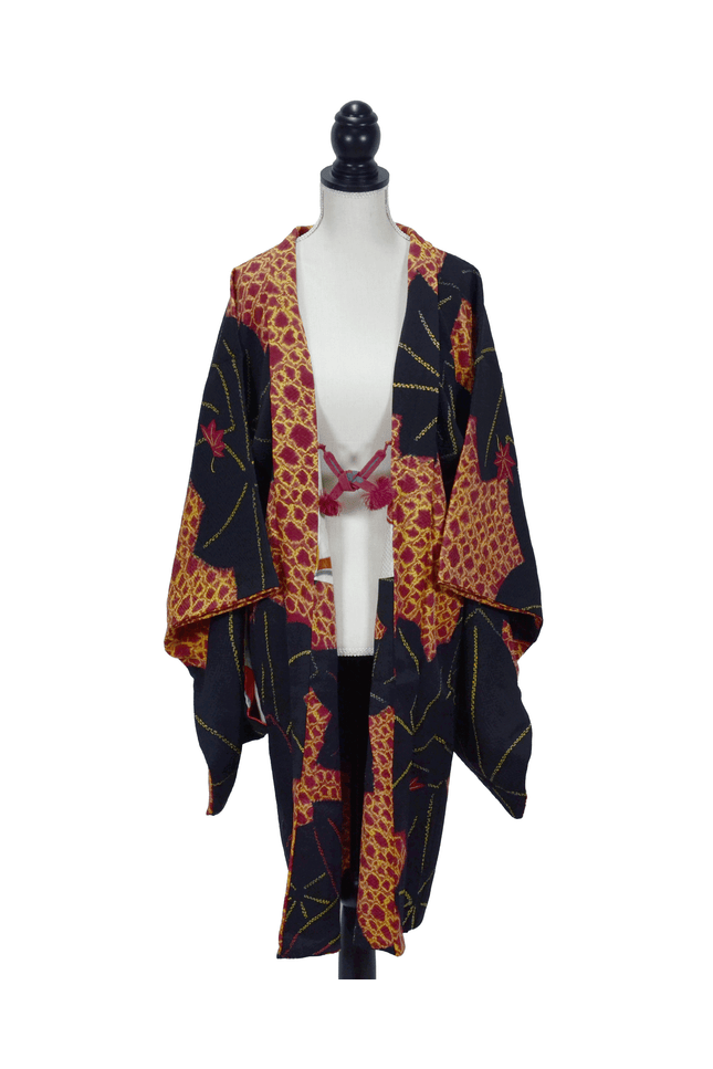 Antique 1930s-1940s Haori with Maple Leaf Motif and Art Deco Lining