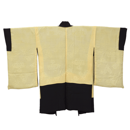 Schwarzer Vintage-Haori aus Seide mit goldgesticktem Familienwappen