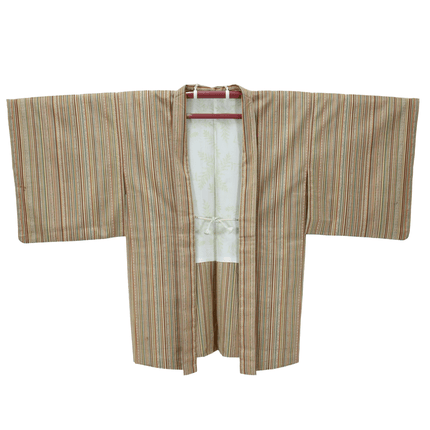 Vintage Shima Haori Silk Jacket with Geometric Stripe Pattern