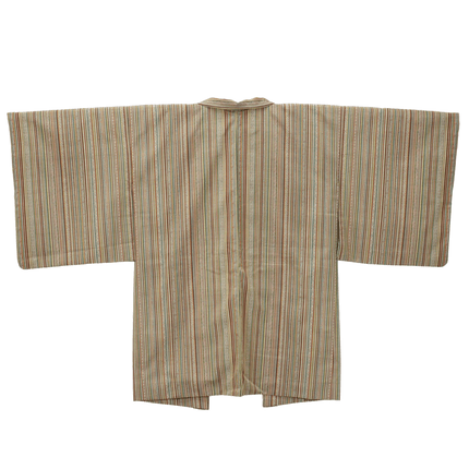Vintage Shima Haori Silk Jacket with Geometric Stripe Pattern