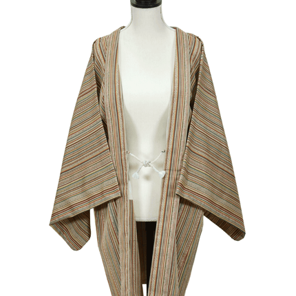 Vintage Shima Haori Silk Jacket with Geometric Stripe Pattern