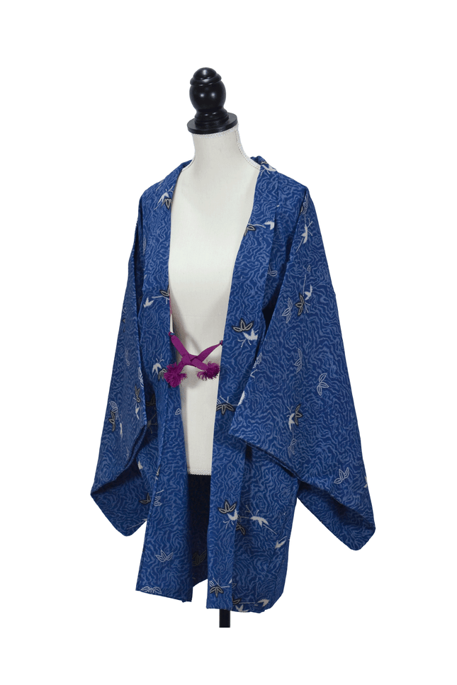 Vintage silk Haori with 'Iki' aesthetic and floral lining