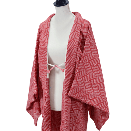 Roter Vintage-Haori mit Shibori-Muster