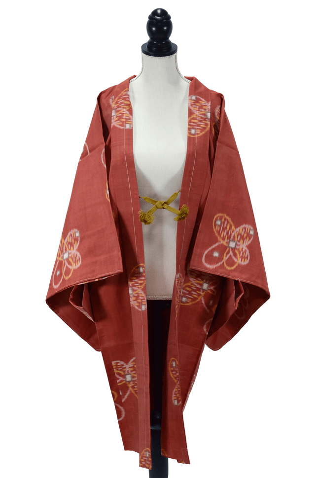 Antique Meisen Haori in Rust with Butterfly Pattern
