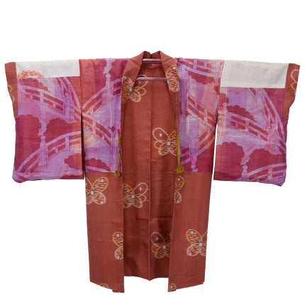 Antique Meisen Haori in Rust with Butterfly Pattern